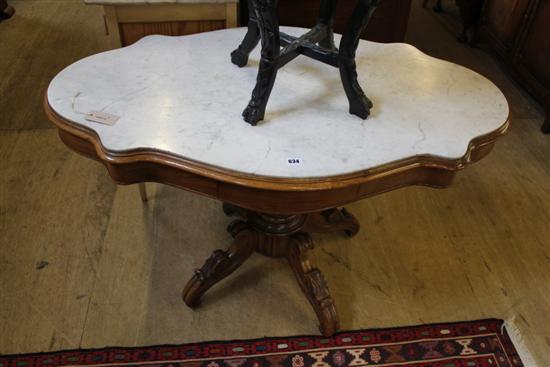 19C Continental walnut  marble top centre table